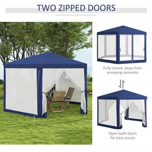 Hexagon Party Tent, Patio Gazebo with Netting Mesh, Blue