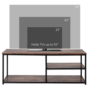 Meuble TV industriel pour téléviseurs jusqu'à 55 pouces avec étagères de rangement, structure en métal, marron rustique