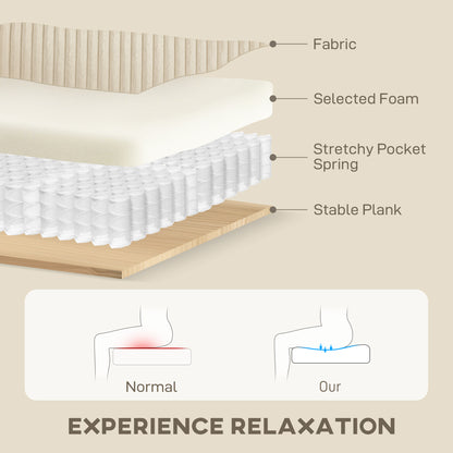 Canapé 3 places moderne avec ressorts ensachés et 2 coussins décoratifs, blanc crème