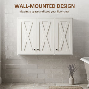 Armoire murale de salle de bain 35 po avec 3 portes et tablettes ajustables, blanc