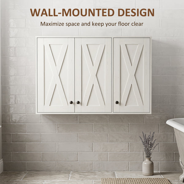 Armoire murale de salle de bain 35 po avec 3 portes et tablettes ajustables, blanc
