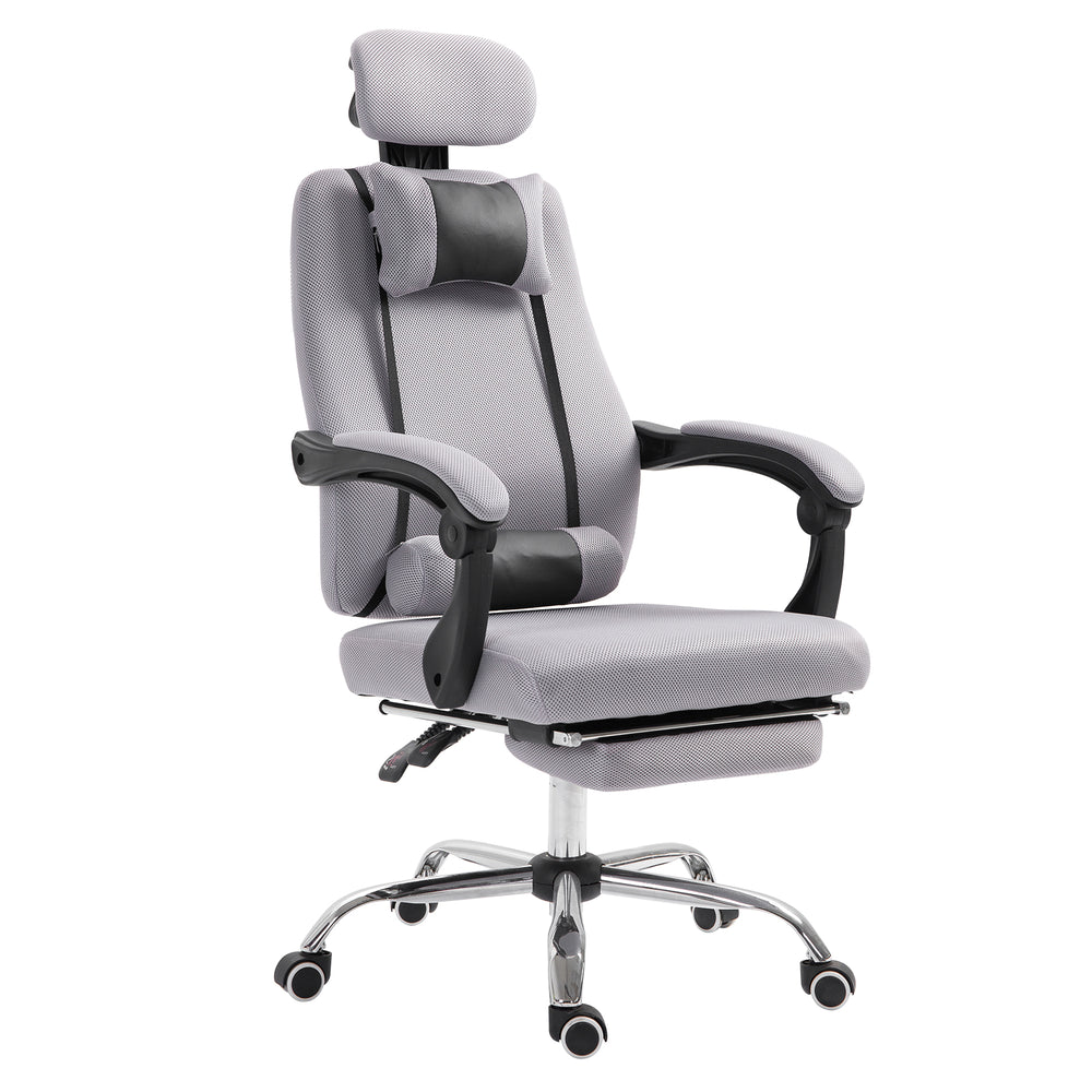 Fauteuil de bureau ergonomique à dossier haut avec repose-pieds et soutien lombaire, gris