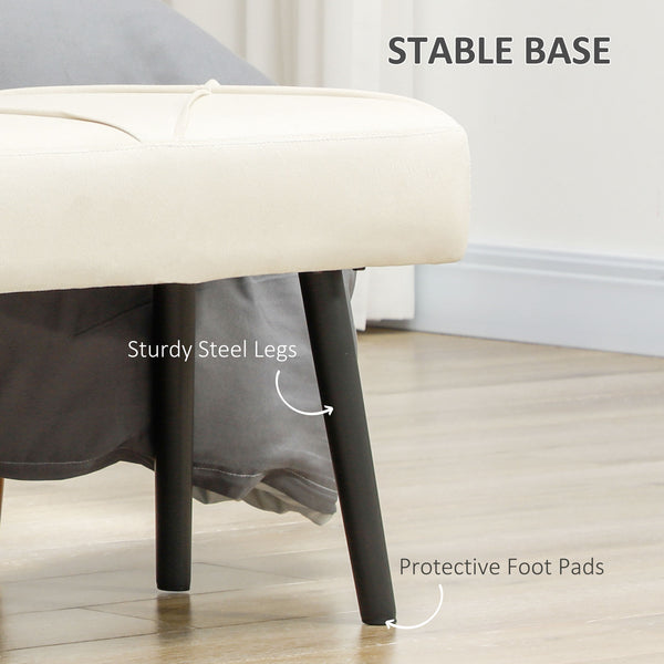 Banc de chambre rembourré moderne avec pieds en acier, blanc crème