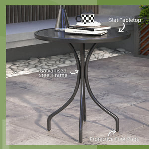 26" Round Patio Table, Outdoor Side Table with Steel Frame and Slat Tabletop for Garden, Balcony, Black