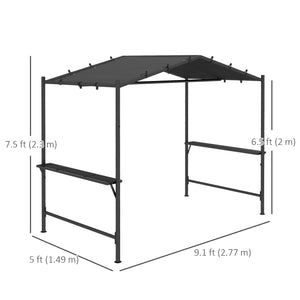 Outsunny 9' x 5' BBQ Grill Gazebo Tent, Garden Grill Canopy Outdoor Grill Shelter w/ Steel Frame and Serving Shelves, Dark Gray |