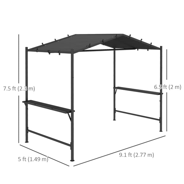 Outsunny 9' x 5' BBQ Grill Gazebo Tent, Garden Grill Canopy Outdoor Grill Shelter w/ Steel Frame and Serving Shelves, Dark Gray |