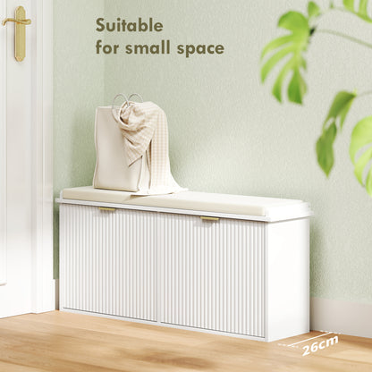 HOMCOM Hallway Bench with Upholstered Seat and Drop-Down Drawers, Load Capacity up to 240 kg, Storage for 10 Pairs of Shoes, White