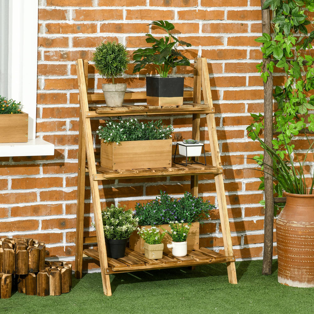 Support à plantes pliable à 3 niveaux en bois pour jardin