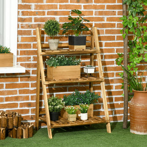 Support à plantes pliable à 3 niveaux en bois pour jardin
