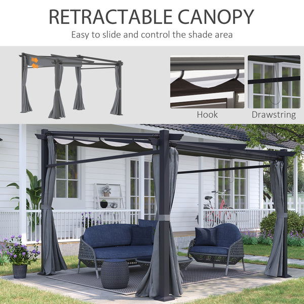 Pergola métallique avec toit coulissant, pergola rétractable, 3 m x 3 m, gris foncé