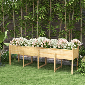 Jardinière surélevée en bois surélevé avec pieds, doublure et trous de drainage, 225,5 cm x 55 cm x 79 cm