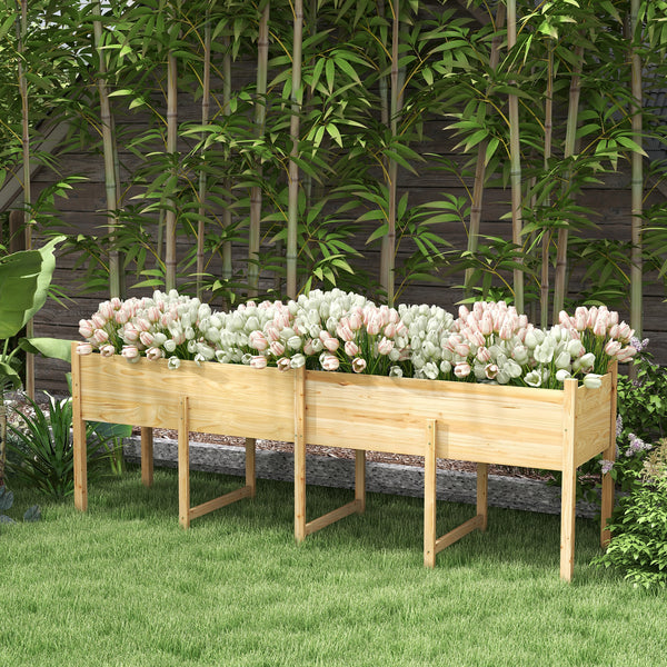 Jardinière surélevée en bois surélevé avec pieds, doublure et trous de drainage, 225,5 cm x 55 cm x 79 cm