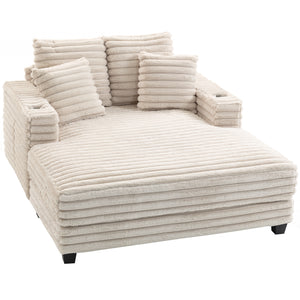 Canapé de lecture grand format en velours côtelé avec porte-gobelets et coussins, canapé-lit pour salon, beige