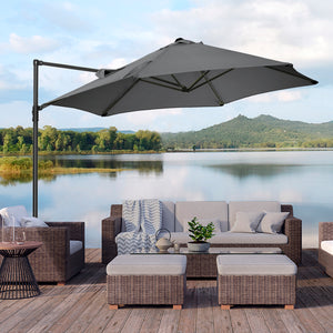 Parasol déporté de 8,5 pieds avec rotation à 360° et base en croix, gris foncé