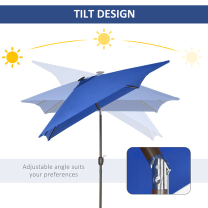 Parasol de terrasse rectangulaire 2 x 3 m, inclinable et solaire, en aluminium, avec manivelle et LED (bleu foncé)