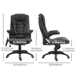 Fauteuil de bureau massant et chauffant, inclinable, pivotant, réglable, en cuir, noir