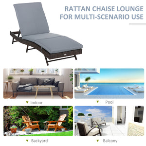 Chaise longue en résine tressée avec dossier réglable sur 5 positions, grise