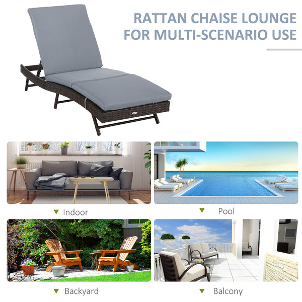 Chaise longue en résine tressée avec dossier réglable sur 5 positions, grise