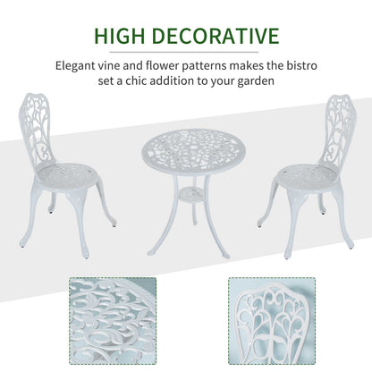 3 Piece Antique Style Outdoor Bistro Set, Patio Table and Chairs with Umbrella Hole, White