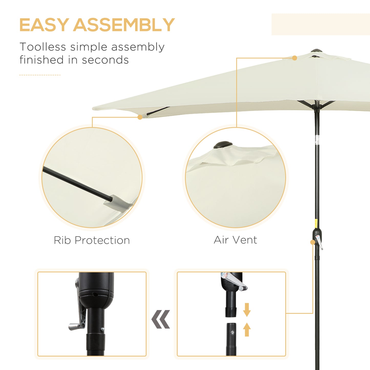 Outsunny 2 x 3 m Rectangular Tilting Aluminum Garden Parasol, Garden Umbrella, Outdoor Parasol with Crank, Cream White
