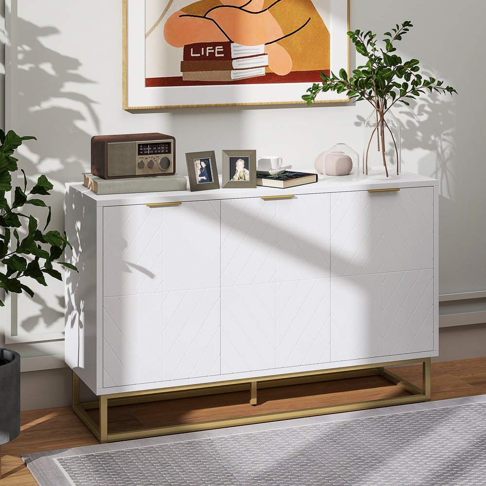 Buffet de rangement avec 3 portes et étagères réglables, blanc