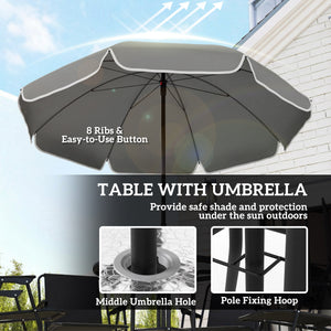 6-Piece Patio Dining Set with Umbrella, Folding Chairs, and Glass Table, Black.