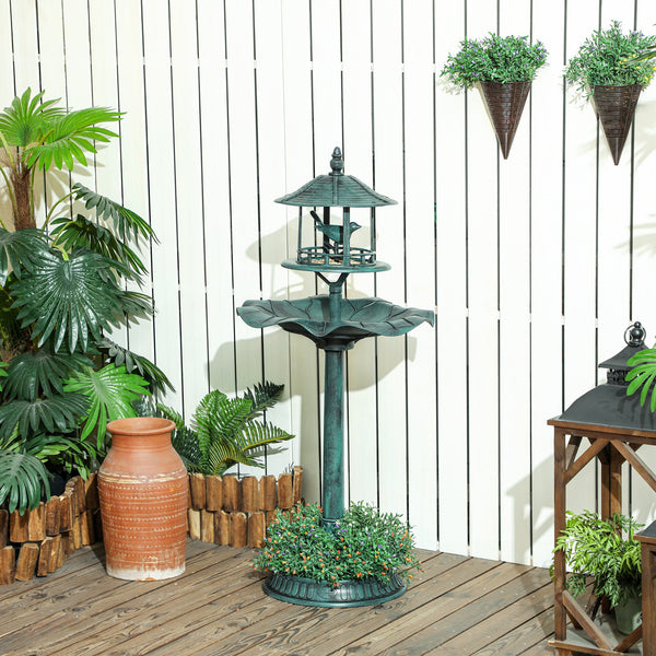 Bain d'oiseaux de jardin 3 en 1 sur pied avec grand bassin,