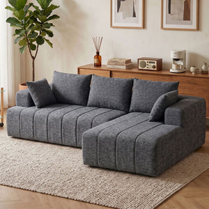 Canapé sectionnel convertible en lit gris avec méridienne et ressorts ensachés, gris