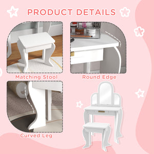 Ensemble coiffeuse et chaises avec tiroir, blanc