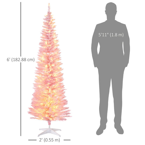 Sapin de Noël artificiel pré-éclairé de 6 pieds rose