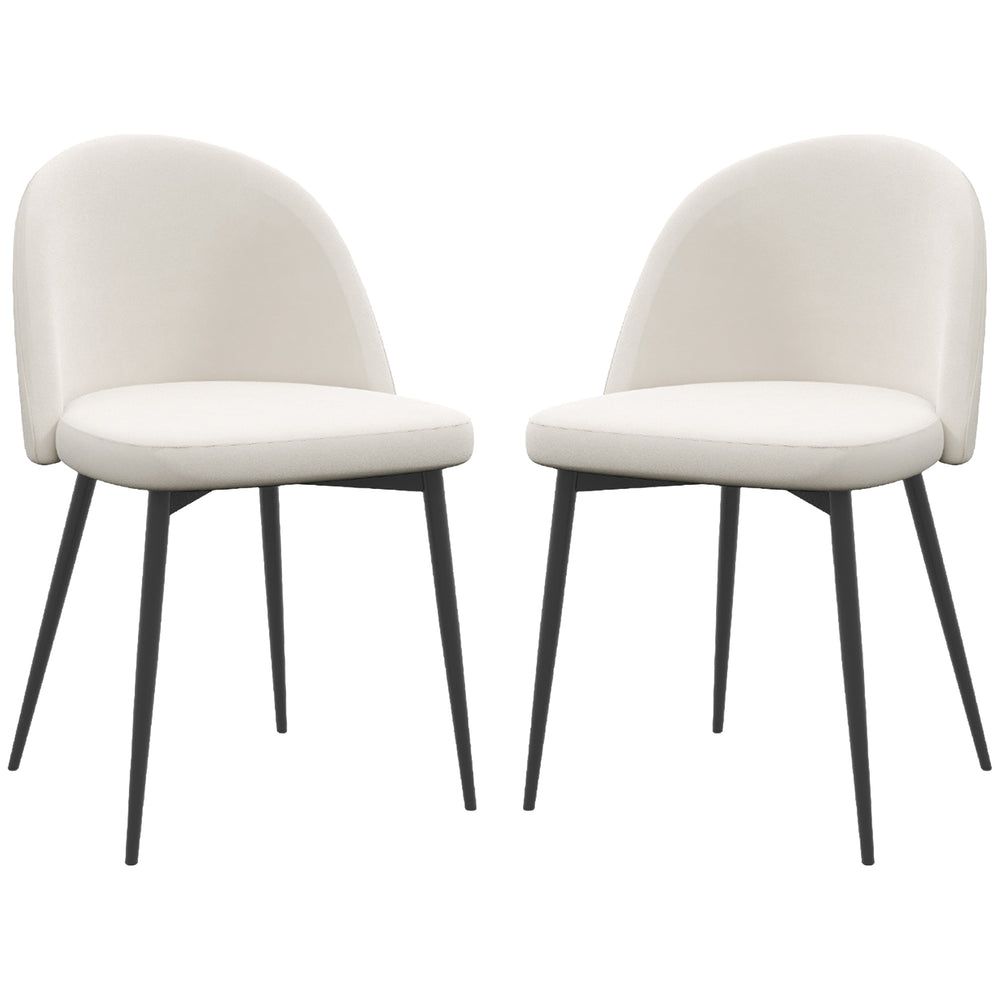 Lot de 2 chaises de salle à manger rembourrée en velours pour salon et salle à manger, blanc crème