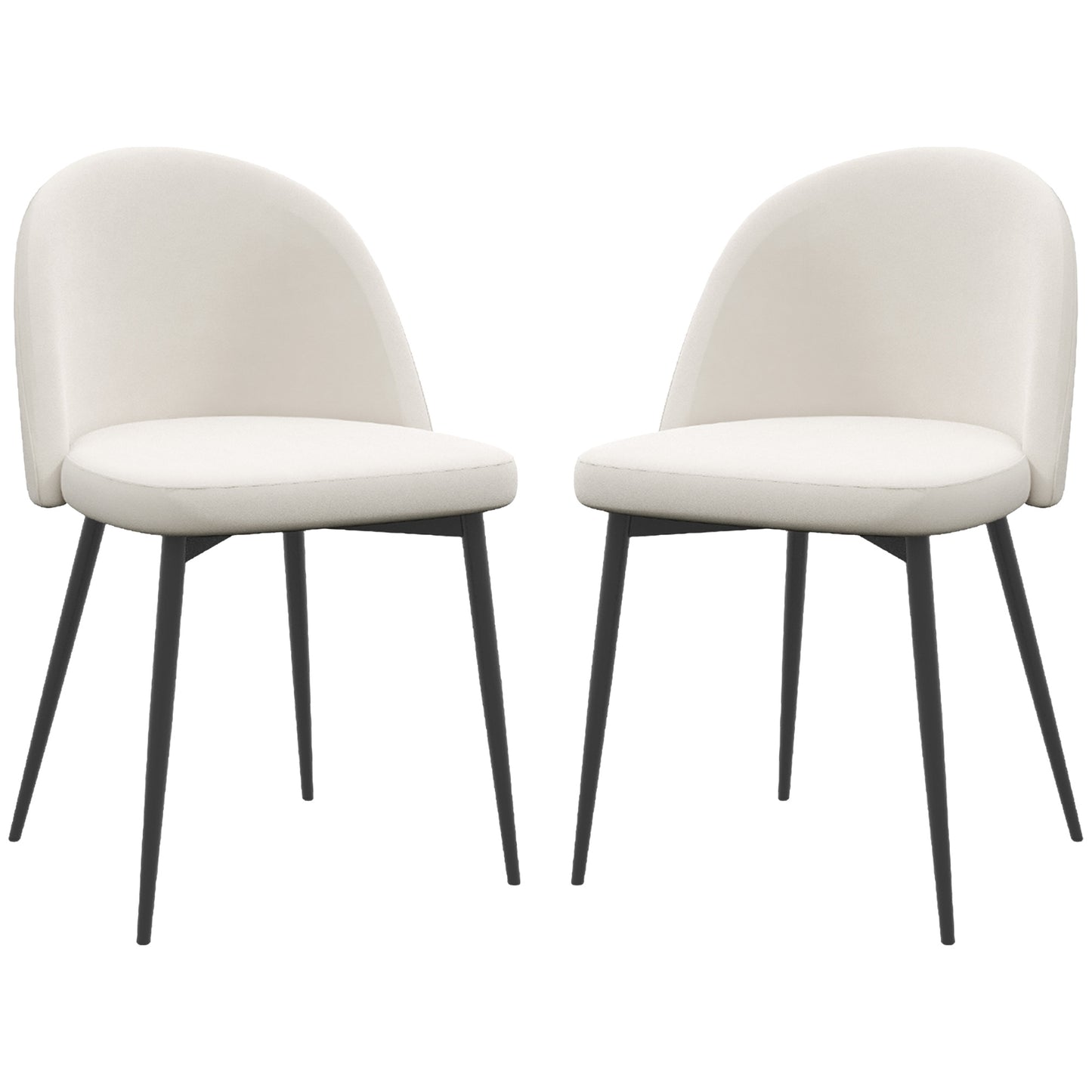 Lot de 2 chaises de salle à manger rembourrée en velours pour salon et salle à manger, blanc crème