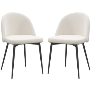 Lot de 2 chaises de salle à manger rembourrée en velours pour salon et salle à manger, blanc crème