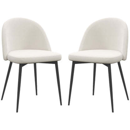 Lot de 2 chaises de salle à manger rembourrée en velours pour salon et salle à manger, blanc crème
