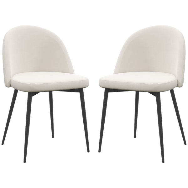 Lot de 2 chaises de salle à manger rembourrée en velours pour salon et salle à manger, blanc crème
