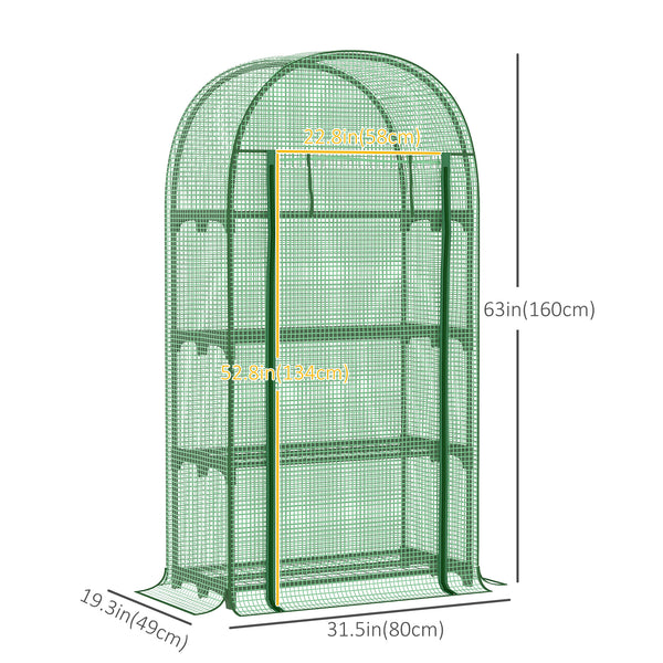 Mini outdoor greenhouse with storage shelves