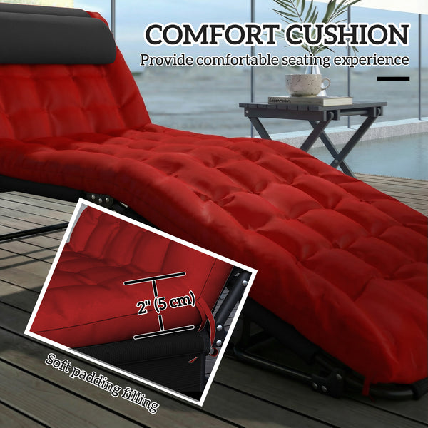 Folding Lounge Chair with 4-level Reclining Back & Cushion, Wine Red