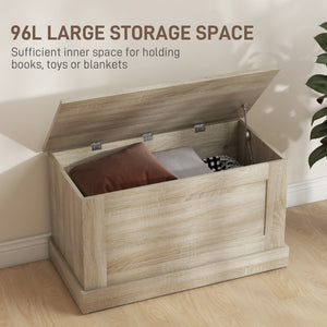 Coffre de rangement avec charnière de sécurité, aspect bois naturel