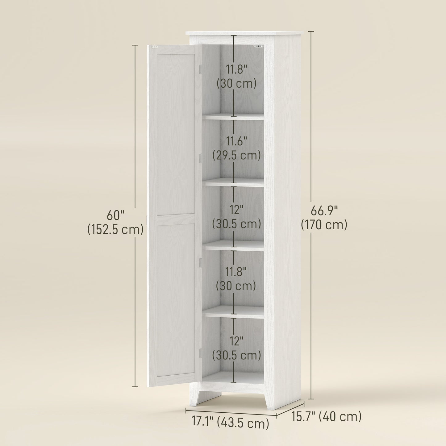 Armoire de rangement de cuisine style ferme 67" avec porte de grange et étagères réglables, blanc