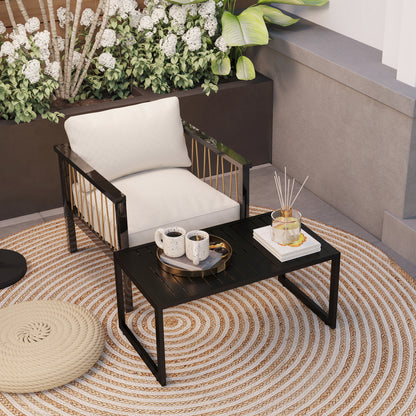 Outsunny Outdoor Coffee Table, Patio Coffee Table with Slatted Top and Adjustable Legs for Garden, Patio and Lawn, Black
