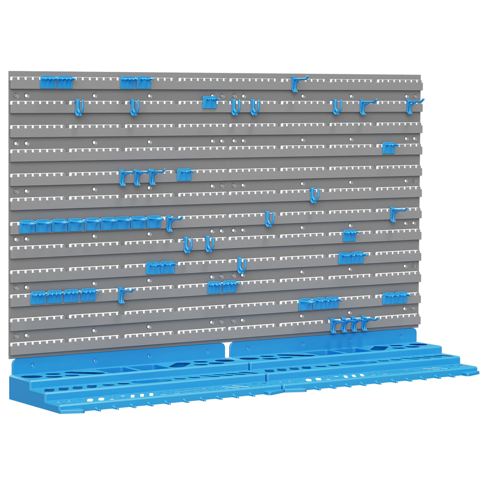 54-piece pegboard and wall shelf with 50 hooks, DIY tool storage for garage, blue