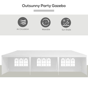 10' x 29' Party Tent, Canopy Tent with Sidewalls and Large Transparent Windows for Garden, Backyard, Outdoor, White