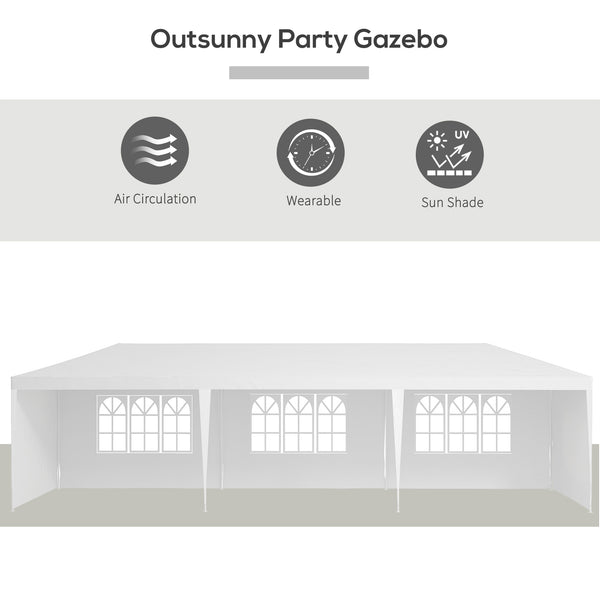 10' x 29' Party Tent, Canopy Tent with Sidewalls and Large Transparent Windows for Garden, Backyard, Outdoor, White