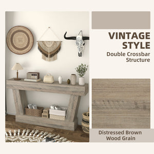 Vintage console table with open shelf for living room, light brown