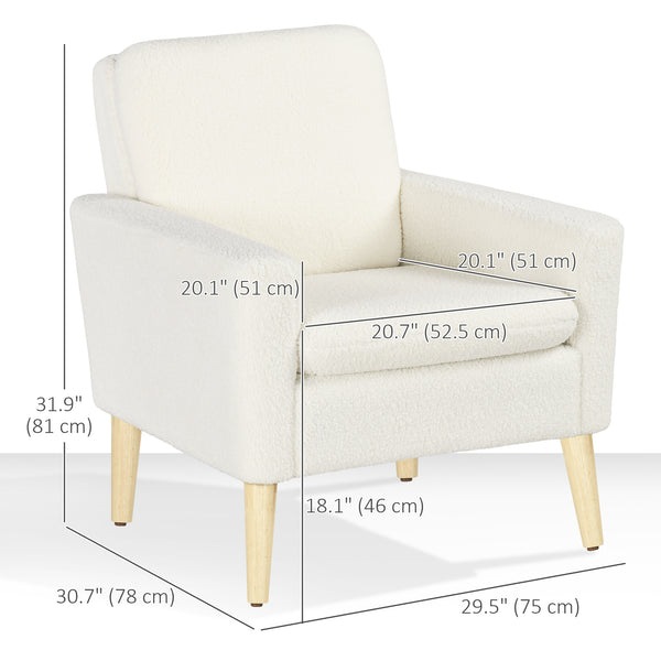 Fauteuil moderne rembourré avec pieds en bois et large assise rembourrée, blanc crème