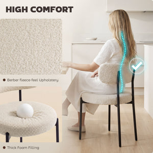 Set of 4 modern kitchen chairs with Berber fleece upholstery and steel legs for the living room, beige