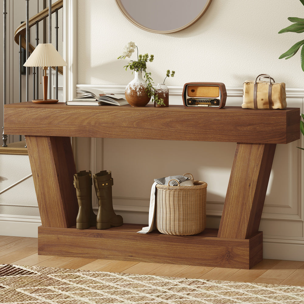 Console vintage avec étagère ouverte pour salon, marron foncé