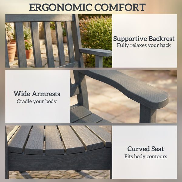 Banc d'extérieur résistant aux intempéries en PEHD, assise à lattes pour 2 personnes