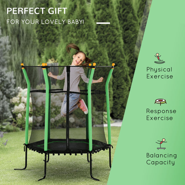 Trampoline 64" pour enfants, intérieur/extérieur, avec filet de protection, poteau élastique épais et rembourré, pour les 3 à 10 ans, vert