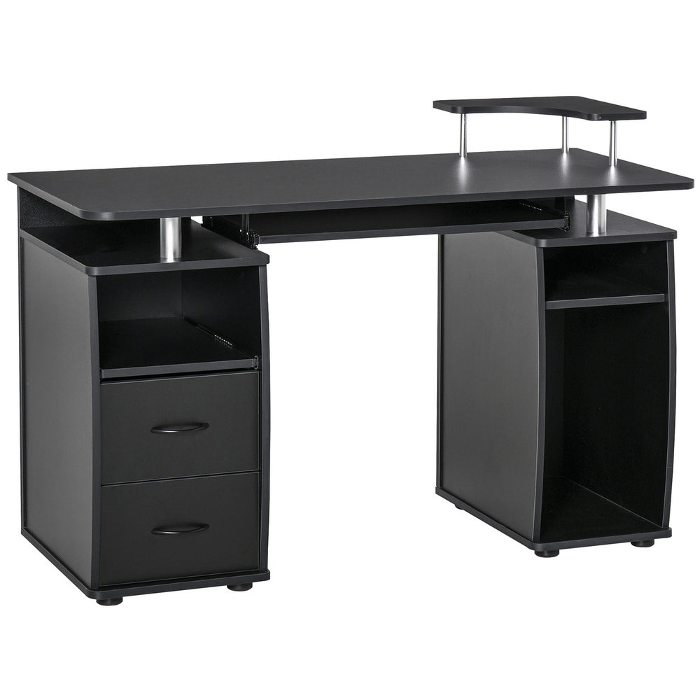 Bureau d'ordinateur avec plateau pour clavier et tiroirs, noir